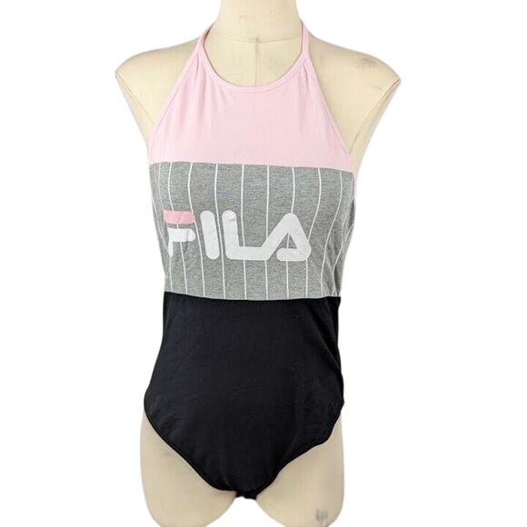 FILA‎ Women's Bodysuit Gray Pink Size L Athletic Sleeveless - Picture 1 of 6
